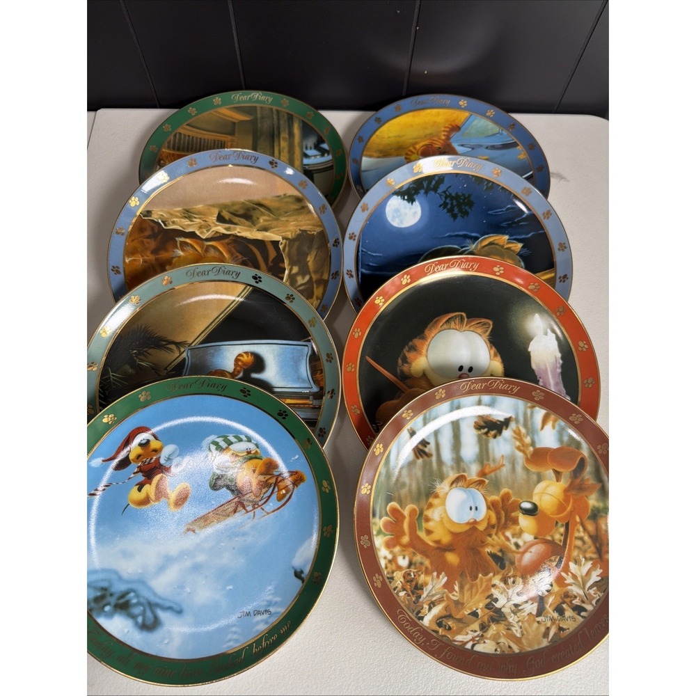 Garfield "Dear Diary"Series Set of 8 Jim Davis,Collector Plates Vintage